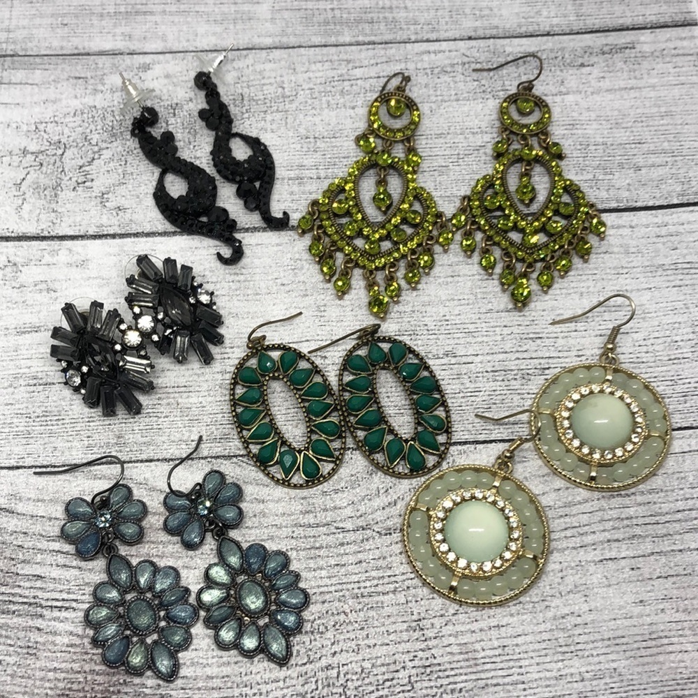Bundle lot 6 boho festival bejeweled dressy statement earrings dangle drop.